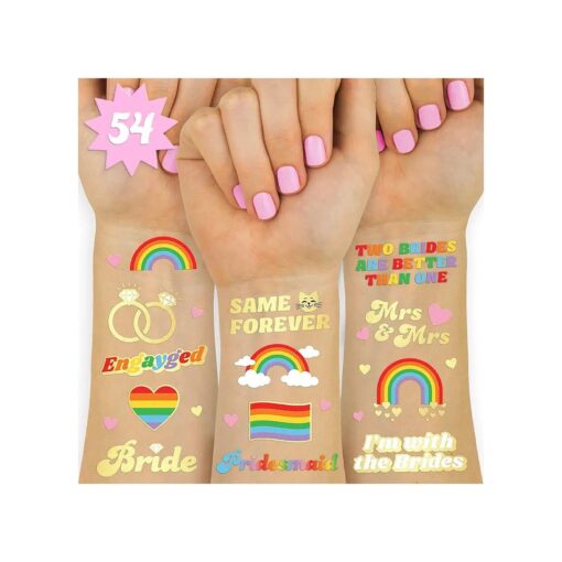 xo, Fetti Bride Pride Bachelorette Temporary Tattoos - 54 Glitter Styles | Mrs and Mrs Bach Party Decoration, Pridesmaid Favor, Bride to Be Gift + LGBTQ Rainbow Bridal Shower