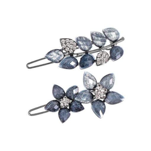 2Pcs 2inch Vintage Rhinestone Hair Clips Ink-Blue Sparkly Crystal Clips Flower Small Hair Barrettes Decorative Wedding Engagement Prom Valentines Hair Accessories for Women Girls Bride