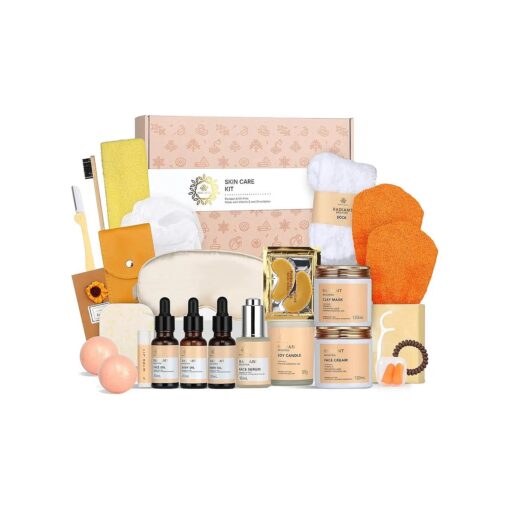 Gifts for Women, 28pcs Orange Facial Skin Care Set includes Face Cream, Bath Oil, Shower Accessories, Body & Facial Kit for Women, Birthday Gift for Women Mother 's Day Gift