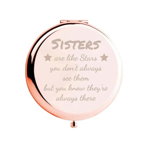 Sister Gifts from Sisters, Sisters are Like Stars Gorgeous Rose Gold Compact Mirror Unique Friendship Gift for Women Girls Sisters for Women