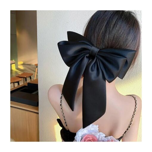 Oversize Super Big Bow Hair Clips for Women Girl, Black Summer Ponytail Holder, Back to School Outfit, Gift Hair Band for Mom, Elegant Hair Styling Accessories Hair Ties