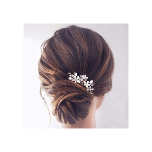 JAKAWIN Bride Wedding Pearl Hair Pins Flower Hair Piece Rhinestone Bridal Hair Accessories for Women HP065 ( Silver )