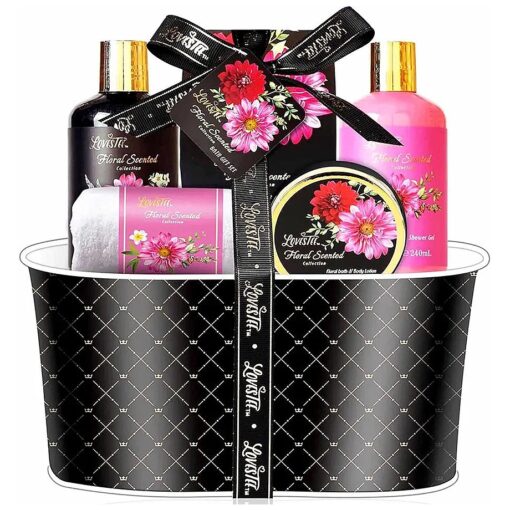 Christma Spa Gift Basket for Women- Bath and Body Set with Floral Fragrance by Lovestee - Bath Gift Basket Birthday Gift includes Shower Ge, Body Lotion, Bubble Bath, Hand Lotion, Bath