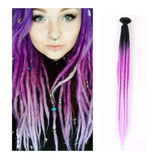 Single Ended Ombre Dreadlock Extensions Crochet Dreads Braiding Hair 22inch Thick 10 Strands/Pack Synthetic Handmade Dread Extension ( 10 Strands, Black Ombre Purple )