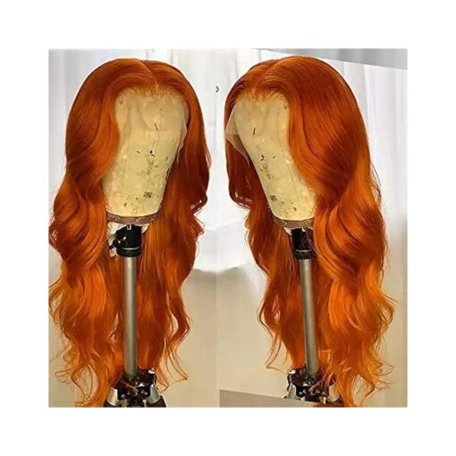 ANDRIA Ginger Orange Lace Front Wigs Long Wigs Loose Wave Glueless Lace Wig Synthetic Heat Resistant Fiber Wig With Baby Hair Natural Wavy Body Wave Colorful Ginger Brown Colored wig for Women 24 Inch