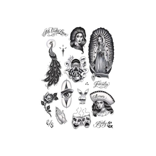 Chicano Set, Temporary Tattoo Cover Up Sticker for Men and Women, Body Temp Fake Tattoos, Chicana Gansta Lowrider Style Culture, Unique Realistic Designs