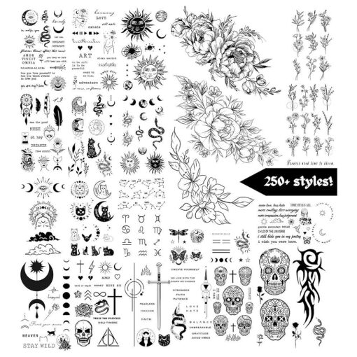 Realistic Temporary Tattoo | 250 Mix & Match Minimalistic set | fake tattoos | temporary tattoos for women Men | temporary tattoos adult | Waterproof and Long Lasting