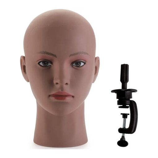 Hedume Afro American Mannequin Head with Clamp, Bald Manikin head, Mannequin Head for Wigs, Hat, Glasses Display