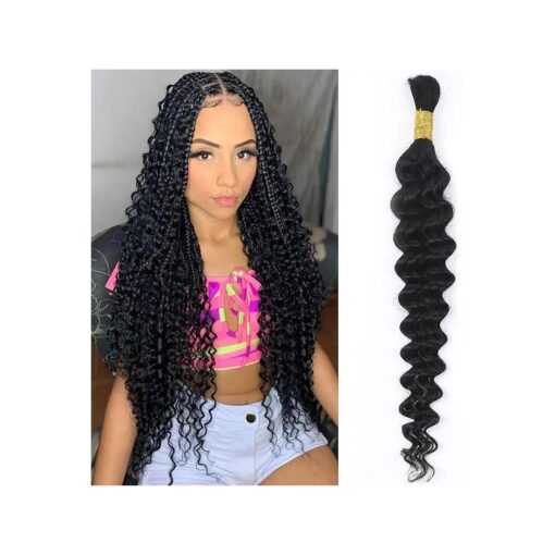 18 Inch Deep Wave Bulk Human Hair for Braiding No Weft 100 % Unprocessed Brazilian Wet and Wavy Curly Braiding Human Hair Extensions Micro Human Braiding Hair for Boho Braids 1 Bundle 50g