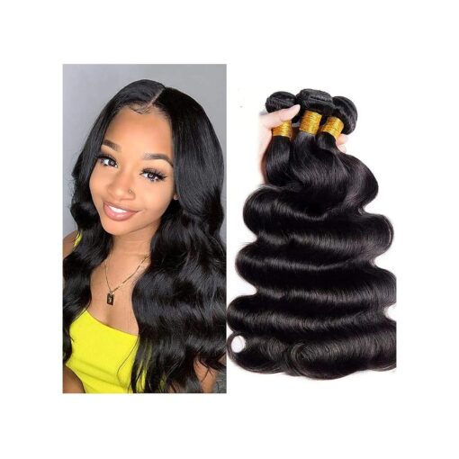 Aomllute Body Wave Human Hair Bundles 14 16 18 Inch 3 Bundles Weave Bundles Human Hair 100 % Unprocessed Brazilian Virgin Hair Extensions Natural Black