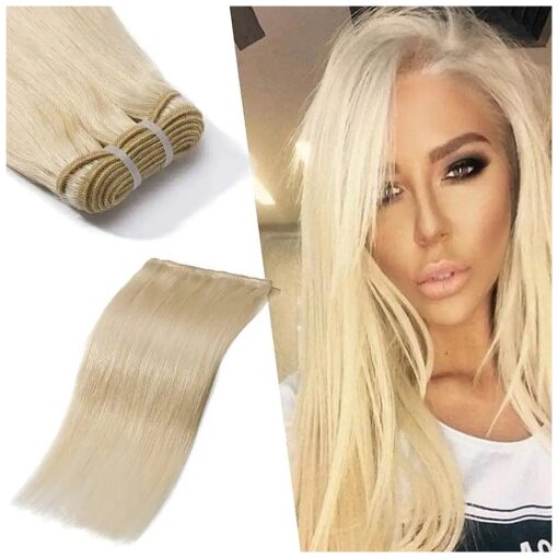 Benehair Human Hair Bundles 20 Inch Straight Bundles Human Hair 1 Bundle Brazilian Hair Bundles Platinum Blonde 100 % Unprocessed Virgin Long Remy Weave Hair Extensions # 60 100g