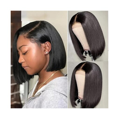 Glueless Short Bob Wigs for Black Women Human Hair Lace Front Wigs Unprocessed Brazilian Virgin Hair Lace Front Wigs 4x4 Lace Closure Bob Wigs Straight Bob Wigs Free Part Wigs 12 Inch