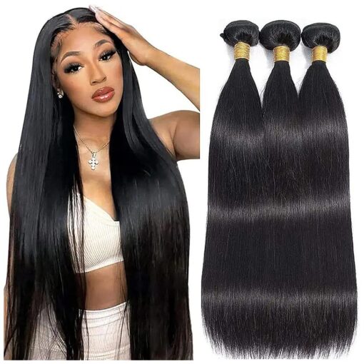 Human Hair Bundles Straight Hair 3 Bundles 22 24 26inch 10A Unprocessed Brazilian Virgin Bundles 100 % Human Hair Extensions Natural Color 1B