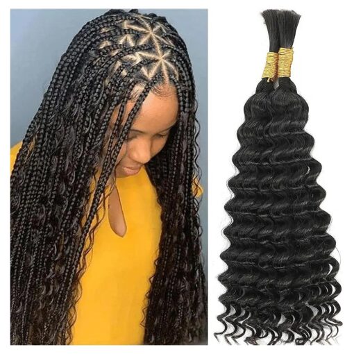 20 Inch Deep Wave Bulk Human Hair Braiding Hair 100 percent Human Hair Unprocessed Brazilian Virgin Hair for Human Hair Extensions 2 Bundles 100g ( 2 x 50g ) Human Hair for Micro braiding No Weft