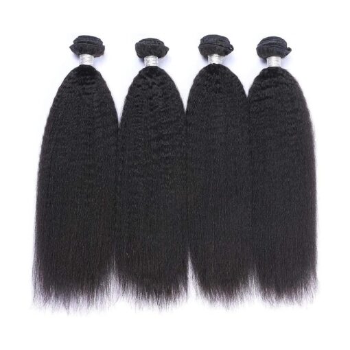 Brazilian Kinky Straight Human Hair 4 Bundles 100 % Unprocessed Yaki Human Hair Bundles Virgin Kinky Straight Human Hair Extensions Natural Black ( 20/20/18/18 )