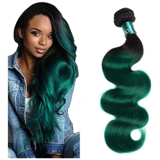 Ombre Green 1 Bundle Hair Ombre 1B/Green Color Body Wave Hair Bundles Unprocessed Virgin Human Hair Extensions for Women ( 18", 1B/Green )