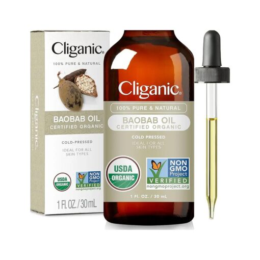 Cliganic Organic Baobab Oil, 100 % Pure - For Face & Hair | Natural Cold Pressed Unrefined