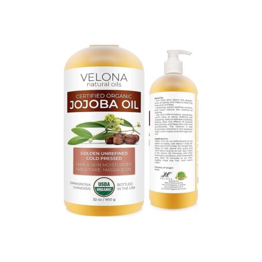 velona Jojoba Oil USDA Certified Organic - 32 oz ( With Pump ) | 100 % Pure and Natural Carrier Oil| Golden, Unrefined, Cold Pressed, Hexane Free