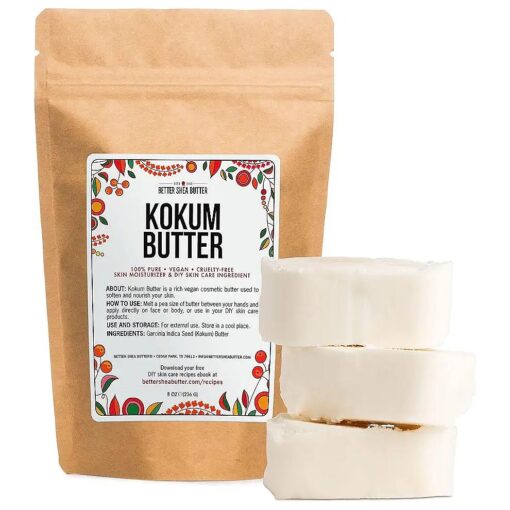 Better Shea Butter Raw Kokum Butter Unrefined - Body Butter Bar for Soap Making and DIY Butter, Skin and Hair Products - Pure, Unscented Skin Butter for Lotion Base - Kokum Butter 8 oz Block