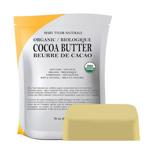 Mary Tylor Naturals Organic Cocoa Butter 1 lb -- USDA Certified Raw Unrefined, Non-Deodorized, Rich In Antioxidants -- for DIY Recipes, Lip Balms, Lotions, Creams, Stretch Marks