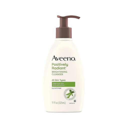 Aveeno Positively Radiant Brightening Facial Cleanser for Sensitive Skin, Targets Dull Skin, Moisture Rich Soy Extract, Non-Comedogenic, Oil- & Soap-Free, Hypoallergenic, 11 Fl, Oz