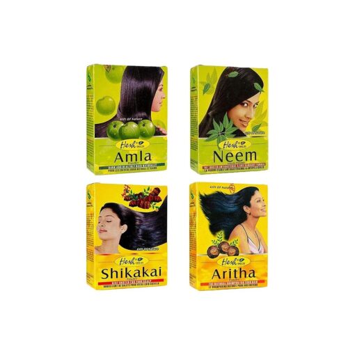 Hesh Herbal Amla Powder 100G, Neem Powder 100G, Shikakai Powder 100G, Aritha Powder 100G - 1 Complete Hair Care Combo Pack