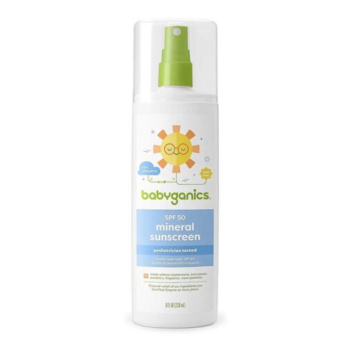 SPF 50 Mineral Baby Sunscreen Spray, Unscented | UVA UVB Protection | Octinoxate & Oxybenzone Free | Water Resistant, Value Size, 8oz