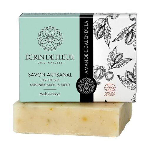 Almond & Calendula Soap Bar, French Artisnal Fine Soap, for Sensitive and Delicate Skin, Unscented, for Face, Body and Hands Wash, 3.2 oz