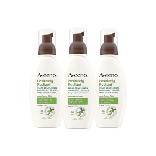 Aveeno Clear Complexion Foaming Oil-Free Facial Cleanser with Salicylic Acid Acne Medication for Breakout-Prone Skin & Soy Extracts, Hypoallergenic & Non-Comedogenic, 6 fl, oz, Pack of 3