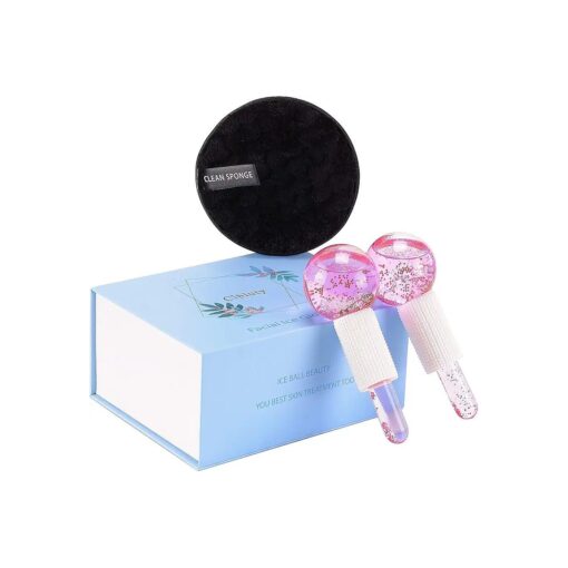 Facial Ice beauty ball- 2PC Globes Pink Facial Roller for Cold or Hot Skin Massagers Globe Durable Quartz Glass for Face and Eye Rollers Reduce Puffiness