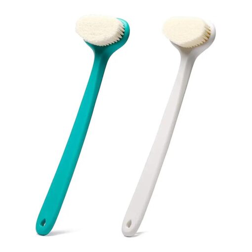 Upgraded Bath Body Brush with Comfy Bristles Long Handle Gentle Exfoliation Improve Skin 's Health and Beauty Bath Shower Wet or Dry Brushing Body Brush ( 14 inch, Green +White )