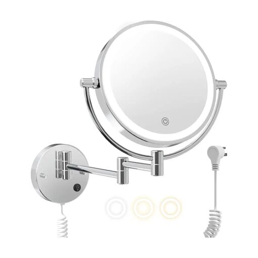 FASCINATE Upgraded Wall Mounted Makeup Mirror with Lights, Super Large Double Sided 1X/10X Magnifying Mirror for Bathroom, 3 Color Dimmable Lights, 360deg Swivel Extendable Plug Vanity Mirror