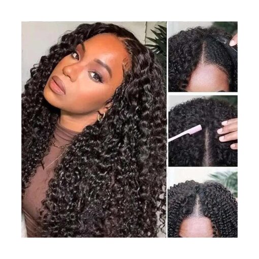 Curly V Part Wig Human Hair For Black Women Upgraded Wigs of U Part Brazilian Curly Virgin Hair Wigs with Minimal Leave Out No Glue 150 % Density ( 18 Inch, Natural Color )