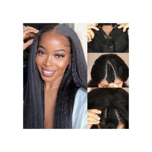 V Part Wig Human Hair 20 inch KinkyStraight Human Hair Wigs for Black Women Yaki Straight Human Hair Wig 180 Density Yaki Straight V Part Wig Yaki Straight Wig Upgrade U Part Wig Natural Black Color