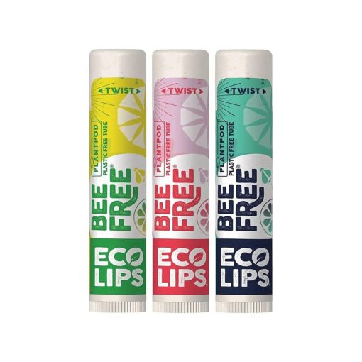 Eco Lips Bee Free Variety Pack Vegan Lip Balm | Candelilla Wax, Cocoa Butter & Coconut Oil Lip Care, Soothe & Moisturize Dry, Chapped Lips - 100 % Plastic-Free Plant Pod Packaging - Made in USA