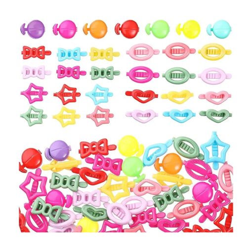 50 Pieces Plastic Barrettes Self Hinge Barrettes for Girl Mini Flower Bow Hair Colorful 80s 90s Cute Clip Multi Design Plastic Barrette Hair Pin in Candy Heart Star Shape Accessory ( Classic Style )