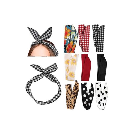 ANBALA Wire Headbands for Women, Bow Headbands for Women, Wire Twist Headbands, Polka Dot Plaid Leopard Floral Headbands with Rabbit Ears, Tie Headbands for Women Girls Bunny Ear Headbands