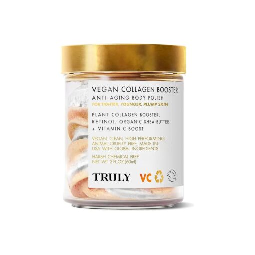 Truly Beauty Vegan Collagen Anti-Aging Body Polish with Retinol, Vitamin C and Shea Butter - Whipped Body Butter for Women, Moisturizing Body Cream for Brighter, Smoother and Firmer Skin - 2 Fl, Oz