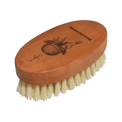 Seven Potions Vegan Beard Brush for Men -- 100 % Sisal Plant Fibre & Pear Wood -- Firm Bristles to Gently Tame/Soften/Exfoliate - 100 % Natural, Non-Synthetic