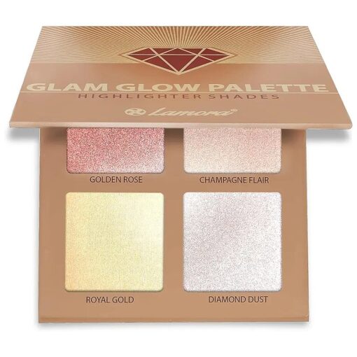 Highlighter Palette Highlighter Makeup Iluminador - Glow Bronzer Powder Makeup Highlighter Kit With Mirror - 4 Highly Pigmented Face Highlighter Shimmer Colors - Vegan, Cruelty Free & Hypoallergenic