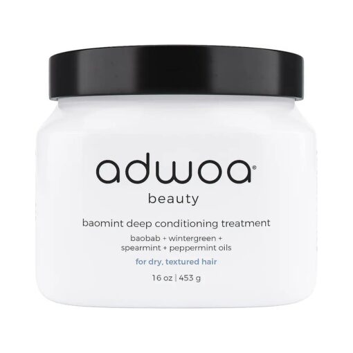 adwoa beauty Baomint ( tm ) Deep Treatment with Biotin, Baobab, Rosemary, Mint and Pumpkin Seed Oils To Aid Growth And Support Length Retention For Kinky, Coily and Curly Hair - 3.3 oz .