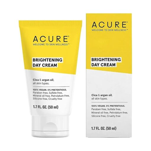 Acure Brightening Day Cream - Radiant Skin Day Cream with Cica & Argan Oil - Moisturizes, Evens Tone - 100 % Vegan Formula - All Skin Types - Soothing & Nourishing Ingredients - 1.7 Fl Oz