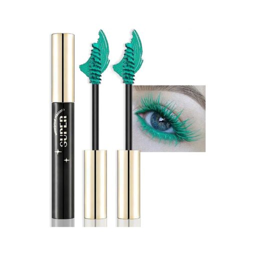 2 Pcs Colored Mascara Sets, Green False Lash Effect Women Sensitive Eye Mascara No Flaking No Clumping 24H Waterproof Colorful Mascara Gift Set Eye Makeup-Vegan & Cruelty Free