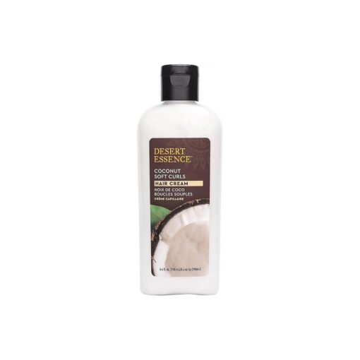 Desert Essence Coconut Soft Curls Hair Cream 6.4 fl oz - Gluten Free, Vegan, Cruelty Free - Strengthens & Helps Define Curls - Leave in Conditioner - Smoothes - Hair Hydration - Salon Style Shine