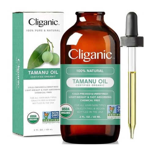 Cliganic USDA Organic Tamanu Oil, 100 % Pure - For Face, Hair & Skin | Natural Cold Pressed Unrefined Hexane-Free