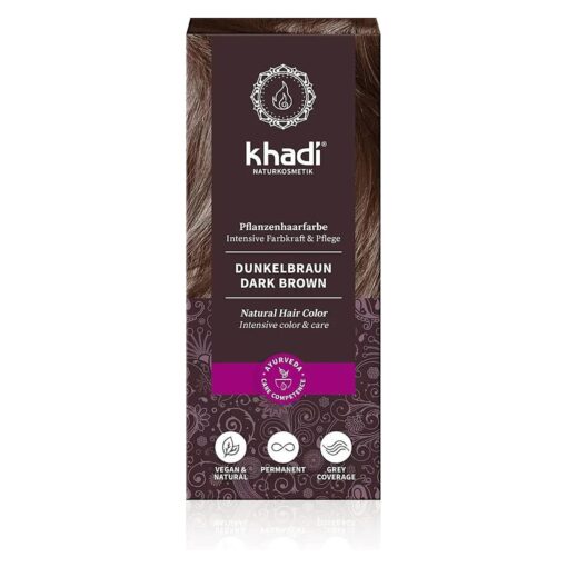 DARK BROWN Natural Hair Color, Plant based hair dye for deep, dark to strong black-brown, 100 % herbal, natural & vegan, PPD & chemical free, natural cosmetic for healthy hair 3.5oz