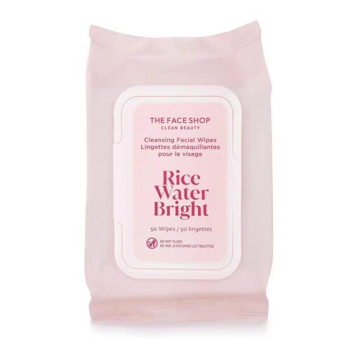 The Face Shop Rice Water Bright Cleansing Facial Wipes - Rice Extract - Refreshing, Brightening, Moisturizing - Infused with Cleansing Milk - Vegan Disposable Makeup Remover Wipes - Korean Skin Care