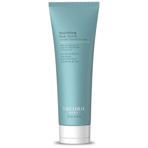 Theorie Nourishing and Exfoliating Body Scrub - Made with Marula, Argan, Coconut Oil, Shea Butter & Vitamin E, Amber Rose Fragrance, Eco-Friendly Pumice, Vegan, Gluten Free, Cruelty Free 200mL Tube