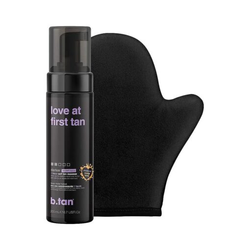 b.tan Violet Self Tanner Kit | Fall In Love at First Tan Bundle - Dark Self Tan Mousse w Self Tanning Mitt Applicator, 1 Hour Sunless Tanner, Fast Self Tan, No Fake Tan Smell, Vegan, 6.7 Fl Oz