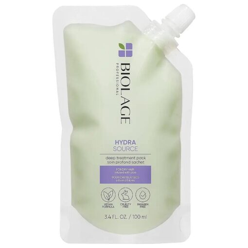 Biolage Hydra Source Deep Treatment Pack | Moisturizing & Strengthening Hair Mask | With Aloe | For Dry, Damaged Hair | Paraben Free | Vegan | Cruelty Free | Leave In Hair Treatment